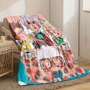 Retro Vintage Golden Years TV-Themed Flannel Throw Blanket - 280GSM, Allergy Free, Soft, Cartoon Print, Multi-Color, Perfect for Office & Sofa, Ideal Valentine's Day Gift