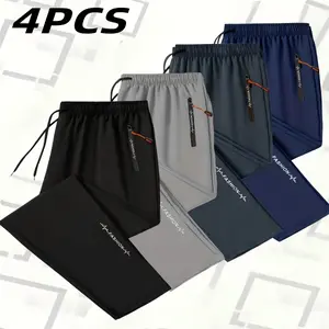 4-Pack Men’s & Women’s Cool Casual Sports Pants – Straight-Leg Long Pants with Zipper Pockets, Elastic Waist, Quick-Dry, Breathable Fabric, Suitable for All Seasons