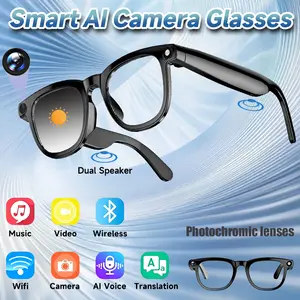 HIRO Smart AI Camera Glasses 8MP Resolution Dual Speaker Bluetooth Wireless Photochromic Lenses AI Voice Translation Hands-Free Photography Multifunctional Audio Sunglasses Christmas Gift Wearable Devices Valentine's gift