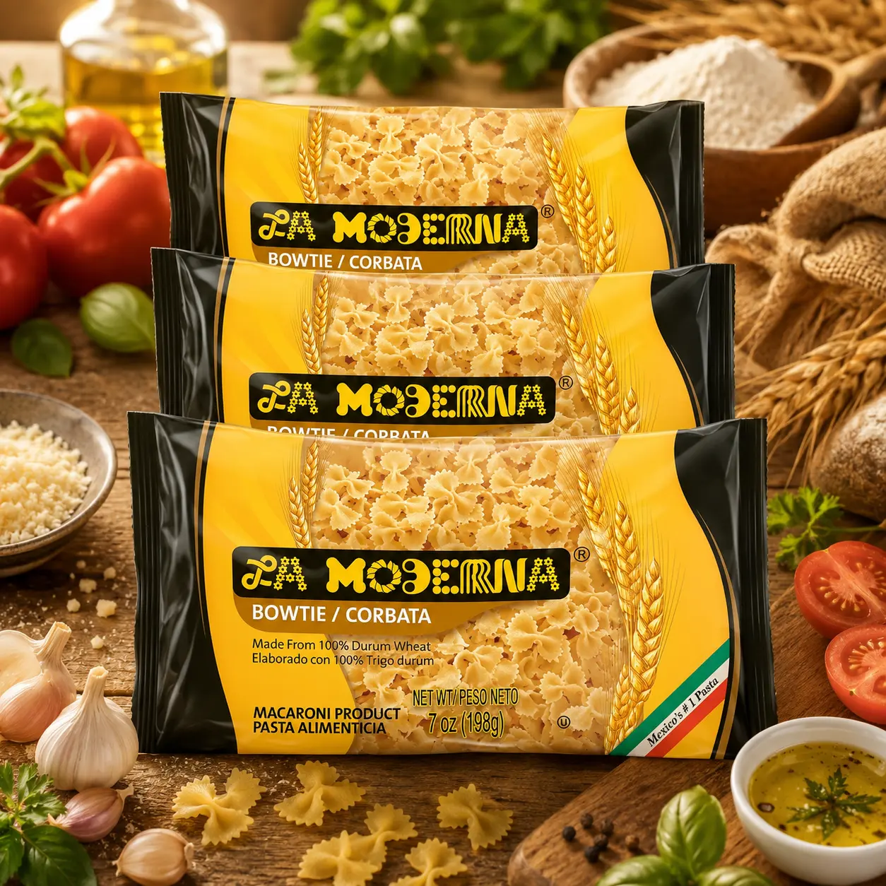 La Moderna Bow Tie Pasta, 7oz Pack of 1 - Semolina Base Durum Flour, Non-GMO, Kosher, Ideal for Soups, Salads