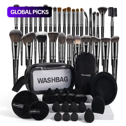 MAANGE Professional Makeup Brush Set, 51pcs/set Cosmetic Tools Kit with Brushes, Puffs, Sponges, Brush Cleaner, Storage Bag and Toiletry Bag, Christmas Gift for Girlfriend #GLOBAL PICKS