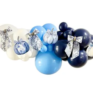 DIY Balloon Garland Kit Set 3.5 Feet Blue Toile Pumpkin with 3 Custom Bows and Materials for Easy Creation