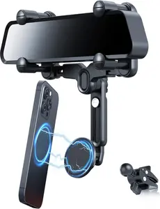 Rearview Mirror & Vent Clip Combo  Phone Holder Compatible with MagSafe on  Rear View Mirror for  17 16 15 14 13 12 Pro Max Plus, MagSafe Case &  Phones [No Vibrating]