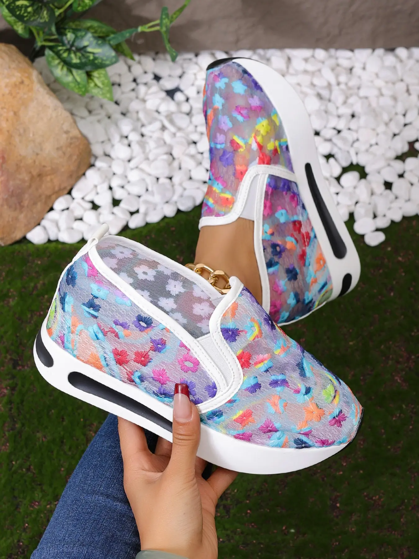Women's Invisible Heel Soft Rubber Sole Round Toe Casual Shoes, Summer Lightweight Slip-On Mesh Footwear, Casual Breathable Footwear, Comfortable Walking Sandals for Daily Wear
