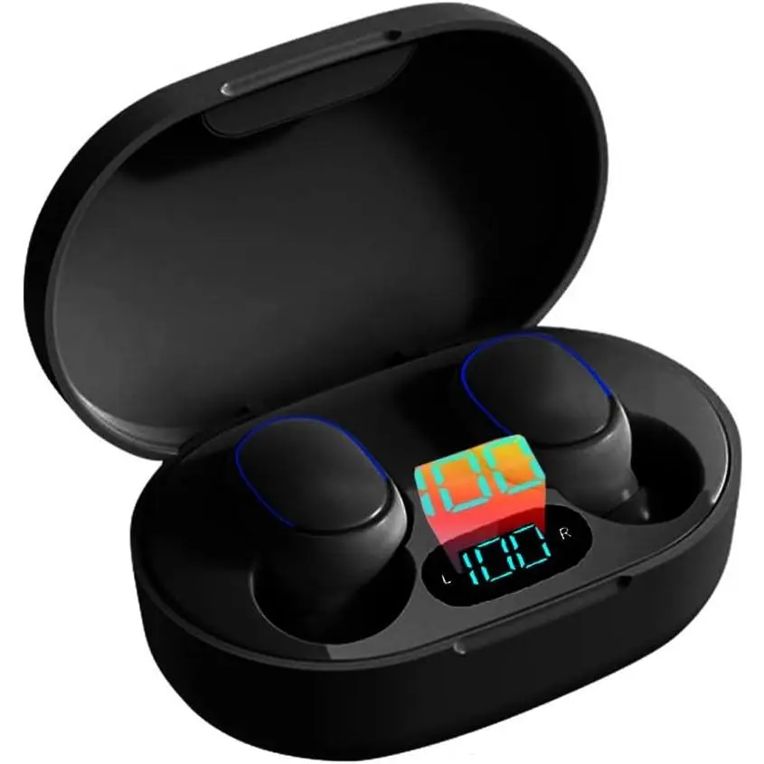 Fully Wireless Bluetooth 5.0 Earbud Headset, IPX4 Waterproof, Rechargeable with Microphone, Touch Controls, Smart LCD Charging Case, 3D Stereo Bass, Noise Cancellation (Black)