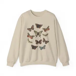 Vintage Aesthetic Butterfly Sweatshirt, Cottagecore Nature Lover Gift, Boho Butterfly Crewneck, Trendy Insect Pullover, Magical Moth Sweater