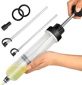 200cc Automotive Fluid Extractor Pump, Manual Oil Change Syringe with 2pcs 22cm PVC Suction Tubes