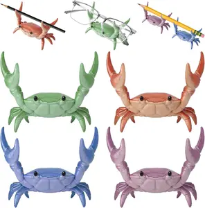 4Pcs Desk Crab Pen Holder, Creative Crab Pen Holder, Weightlifting Crabs Penholder Bracket Storage, Desk Pen Stand for Pen Storage Office Desk Display Decorations, Unique Gift Idea