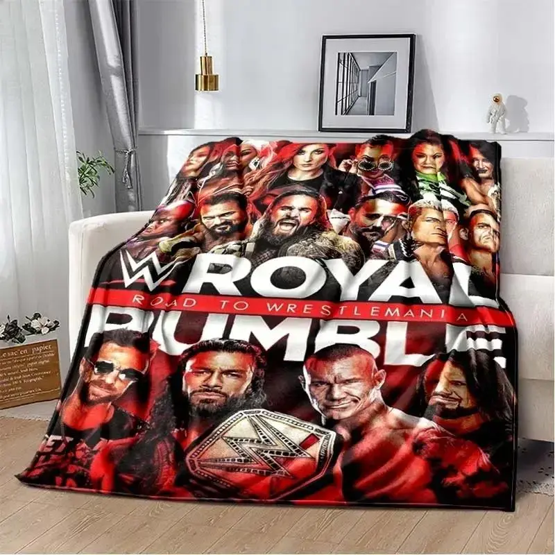 WWE Inspired Wrestling Flannel Blanket Soft Warm Throw Blanket Vintage Sports Graphic Print Cozy Lightweight Plush Blanket For Home Sofa Bed Couch Bedroom Dorm Travel Movie Night Sports Fan Bedding All Seasons