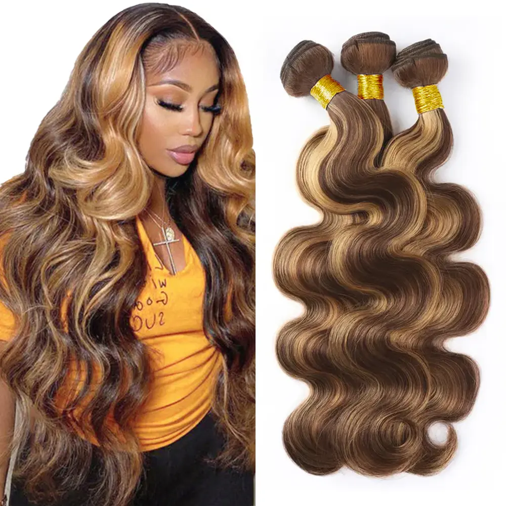 Asakiss P4/27 Ombre Body Wave Human Hair Bundles 99J Burgundy Colored Human Hair Bundles Highlight Hair Extensions for Sew In Honey Blonde Body Wave Bundles With 2x6 4x4 Csloure