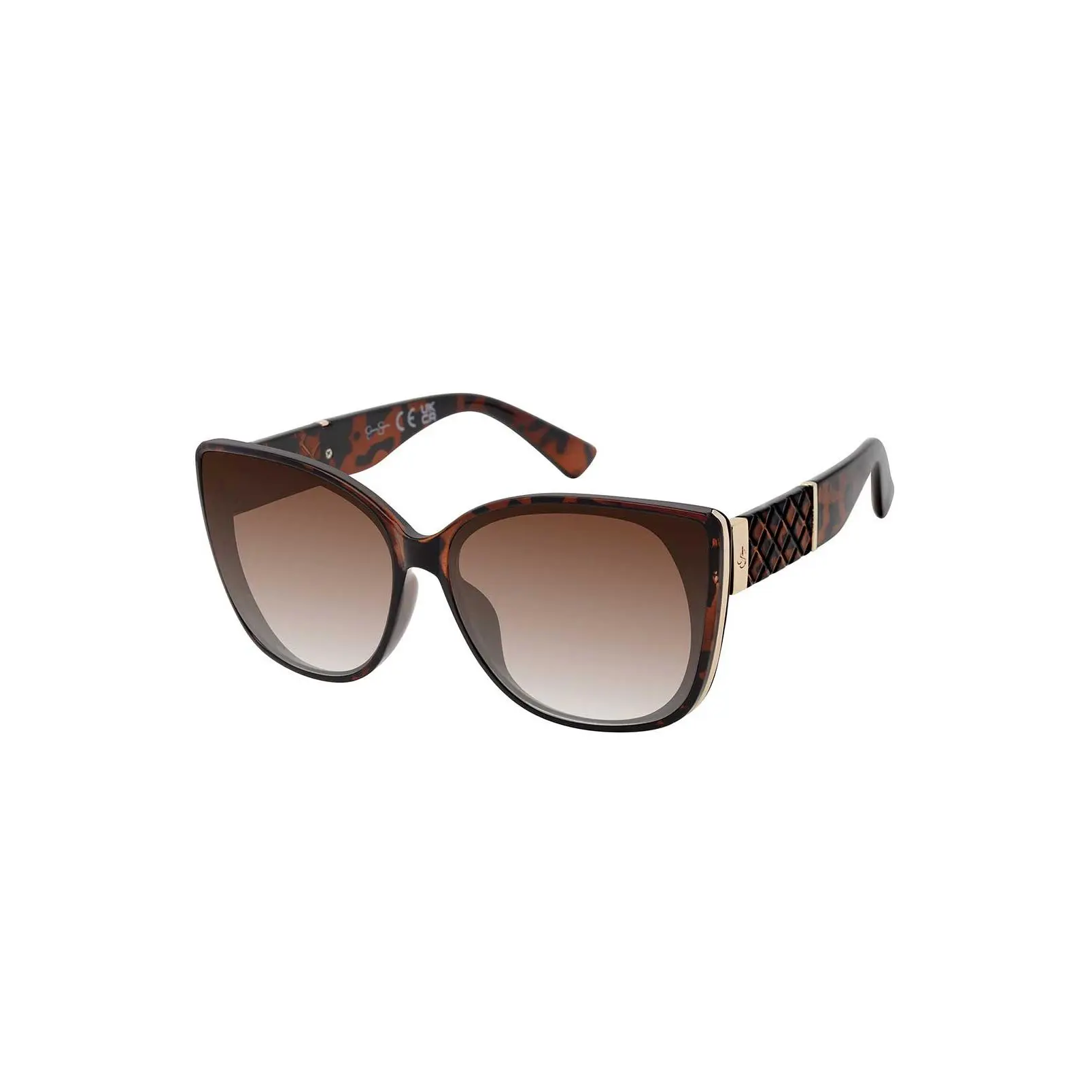 Embossed Temple Cat-Eye Sunglasses in Tortoise