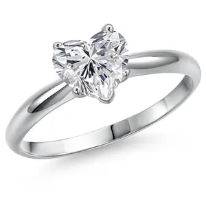 Gem Stone King 6.5MM Heart Shape Gemstone Birthstone Solitaire Engagement Ring For Women in 14K White Gold | Wedding Anniversary Promise Gold Ring For Women | Available in Size 5 to 9
