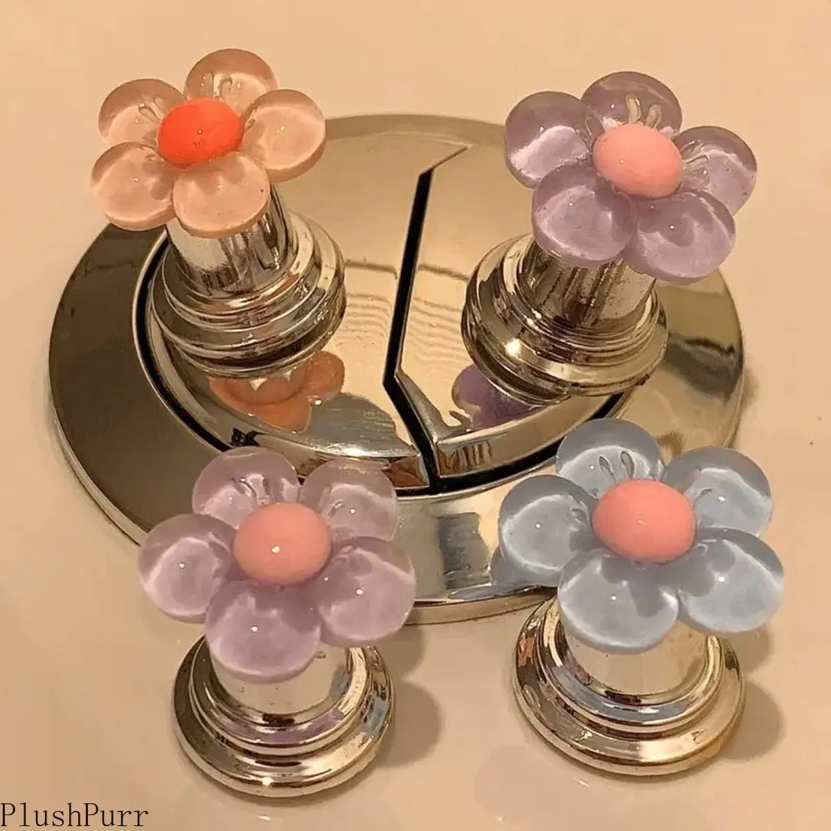8-Piece Toilet Button Stickers with Creative Flower Design, Pink & Purple Petals for Flushing, Decorative Nail Art Decal for Daily Use