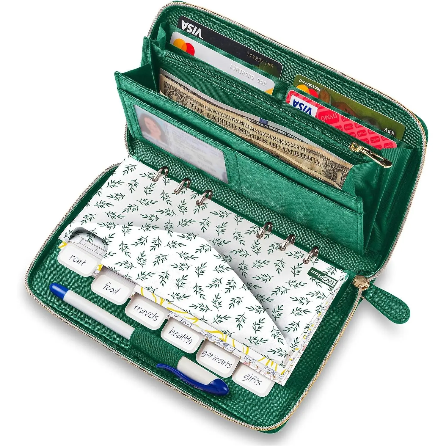 Cash Envelope Wallet Emerald Green  in  Budget System with 12 Cash Stuffing Money Envelopes, 12 Monthly Budget Cards, Yearly Budget Planner sheet  Money Organizer Set RFID Blocking