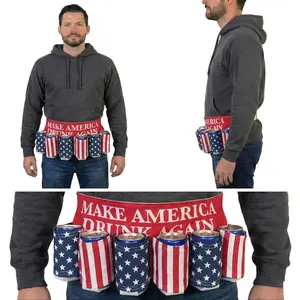 Funny Beer Belt Holster (6-Pack) | Patriotic Beer Belt, Adjustable Beverage Holder Make America Drunk Again & Kiss Me I'm Drunkish | Game Day & St. Patrick's Day Party Gear | Hands-Free Drink Holder