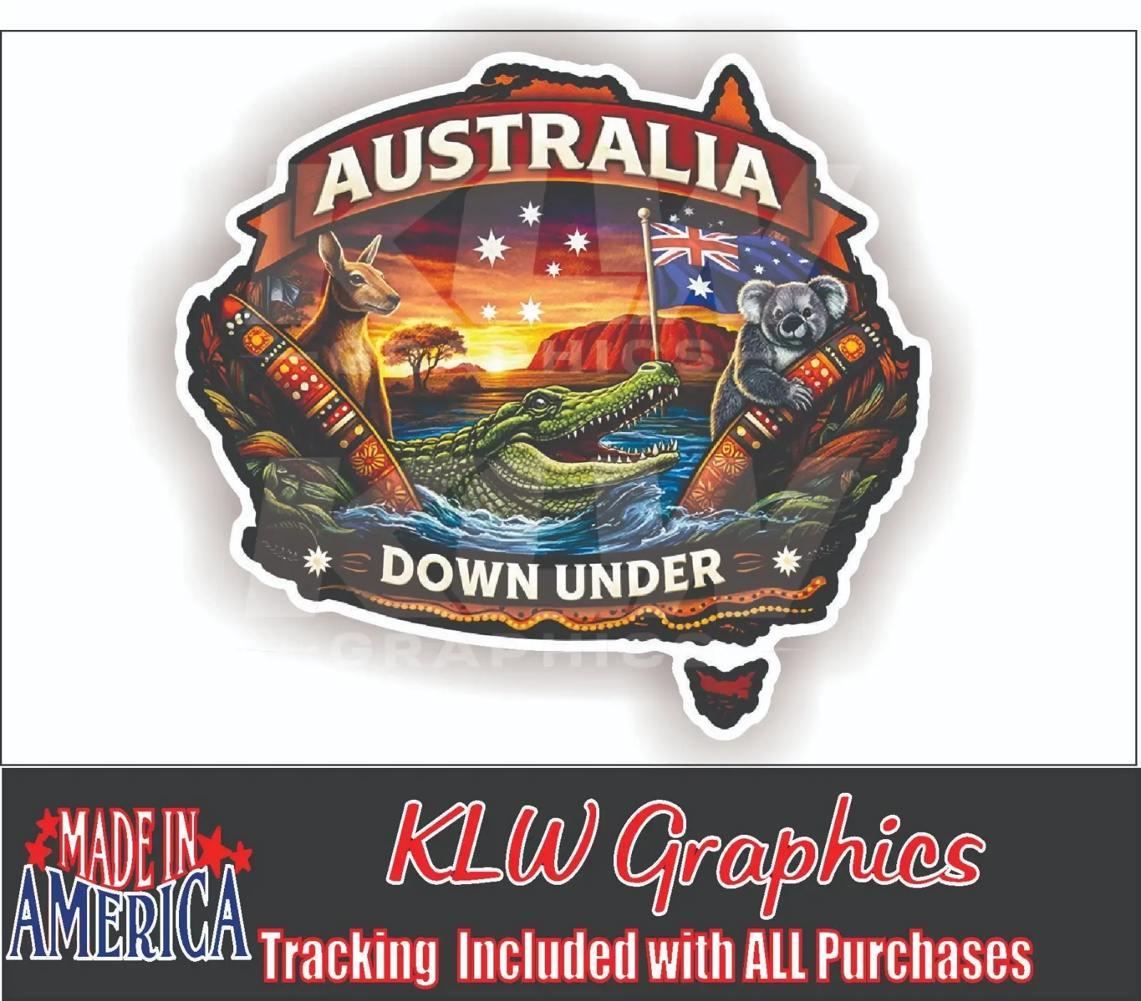 Australia Down Under Full Color Sticker Decal Down Under Outback Animals Kangaroo Koala Vinyl Car