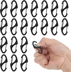 20Pc Alloy S Carabiner Clips, Dual Opening Design, Keychain Snap Hooks, Mini Carabiner for Dual Wire Gate Clip Interlocking Keychain Attachment (Black) JJUNW