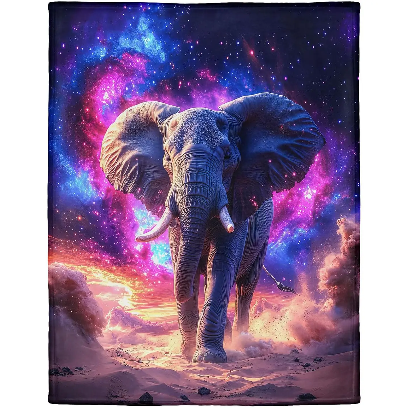 1pc Starry Sky Elephant Blanket, soft and comfortable blanket, cosmic print blanket, suitable for sofas and beds, flannel blanket, Polyester Flannel Blanket