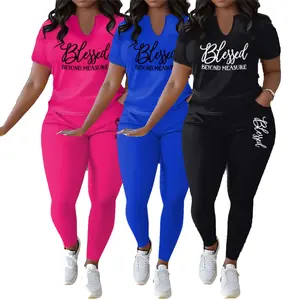 2pcs Plus Size Round Neck Set, Strip Casual Sports Set Crew Neck Short Sleeve Top & Pants Outfits, T-Shirt & Long Trousers Sporty Suit Women'S Activewear Women'S Clothing