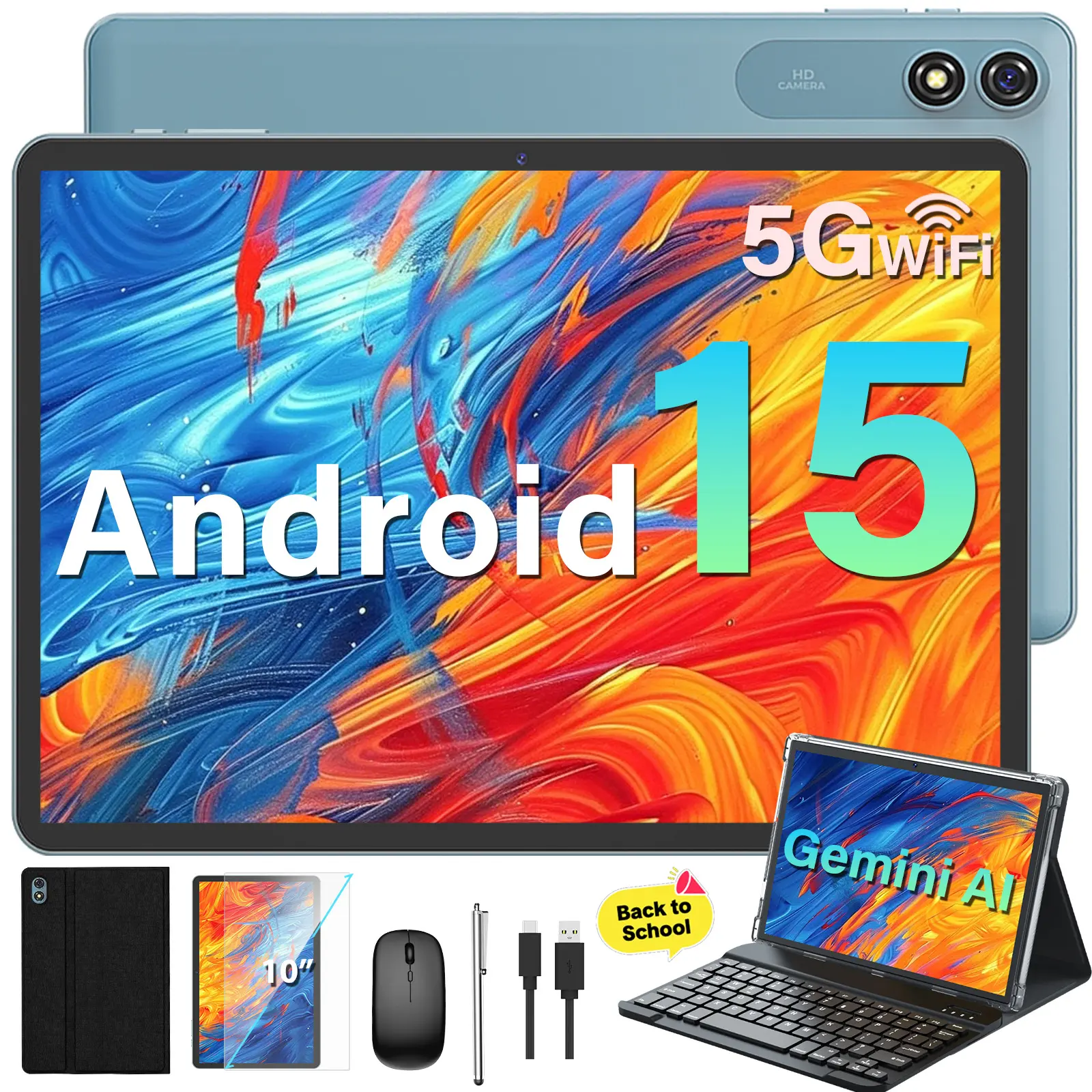 【TikTokShopBackToSchool】2026 Relndoo Powerful CPU 10.1 In Android 15 Tablet with 2.4G/5G Wi-Fi, IPS Display, Wireless Mouse, Keyboard, Case - Father's Day Full Gift Bundle