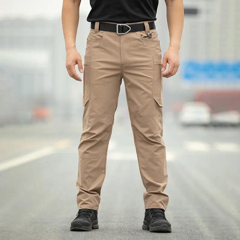 Men's Beige Casual Pants - Simple, Plain, Stylish, Fashion Menswear with Pocket, Knit Fabric, All Seasons, Below Ankle, Male Pants, Solid Pattern