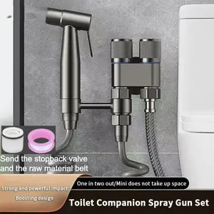 Stainless Steel Toilet Bidet Sprayer Set, Copper Valve Core Dual Control Water Faucet, 59 Inch Abs Extension Tube, Self-Cleaning Shower Head, Toilet Cleaner, Bathroom Use, Handheld Bidet Sprayer