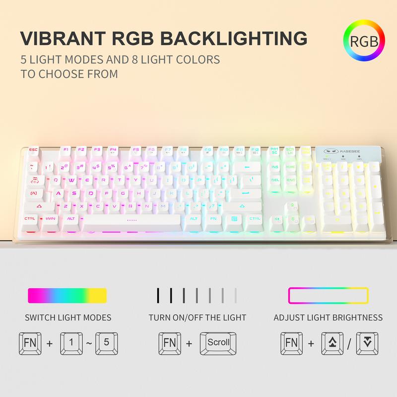 MageGee V550 Wireless Gaming Keyboard and Mouse Combo, 2.4G Rechargeable RGB Backlit Keyboard with Clear Shell, Full Size Waterproof Keyboard & LED Mice for PC/Laptop - White MageGee V550 Wireless Gaming Keyboard and Mouse Combo, 2.4G Rechargeable RGB Backlit Keyboard with Clear Shell, Full Size Waterproof Keyboard & LED Mice for PC/Laptop - White