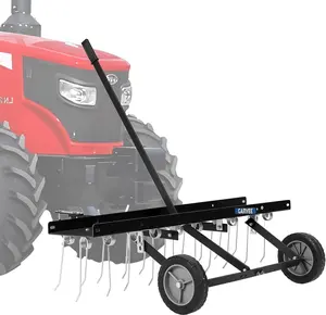 48 in Tow Behind Dethatcher with 24 Spring Steel Tines, Heavy Duty Tow Behind Lawn Rake with Lift Handle for ATV or Mower, Lawn Dethatcher Rake for Lawn Garden Farm Grass, Black
