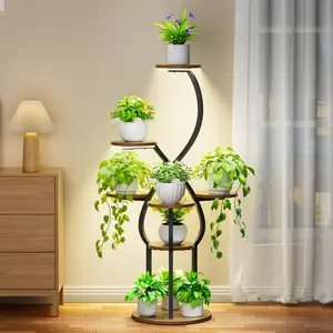 POZILAN Metal Plant Stand Indoor with Grow Lights Flower Spike-Shaped Stand for Living Room Decor Decorative Home