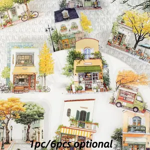 15 Sheets Pet Sticker Pack, Town Series City & Village House Theme Decorative Stickers for Journals Water Bottles, Perfect Gift Idea, Stickers Adults