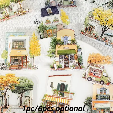 15 Sheets Pet Sticker Pack, Town Series City & Village House Theme Decorative Stickers for Journals Water Bottles, Scrapbook Accessories, Perfect Gift Idea, Stickers Adults