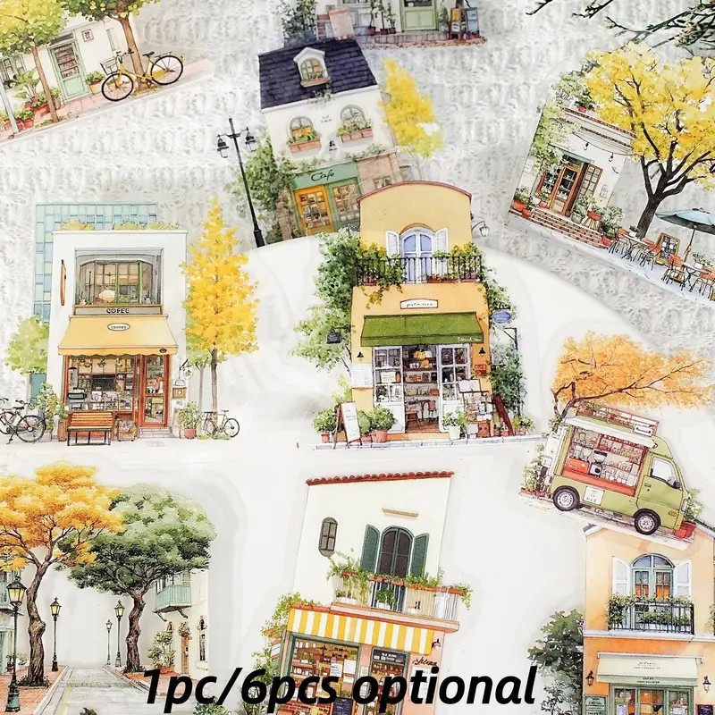 15 Sheets Pet Sticker Pack, Town Series City & Village House Theme Decorative Stickers for Journals Water Bottles, Scrapbook Accessories, Perfect Gift Idea, Stickers Adults