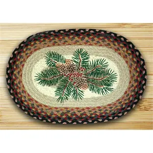 212 MAIN Biodegradable Jute Oval Hand-Stencil Placemat - Pinecone Berries Design, Model 48-083PRB, for Home Kitchen Linens, Kitchenware