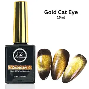 365 Nail System : 15ml / 0.5 oz Gold Glitter Cat Eye Gel Polish- Gold Magnetic Gel Polish - 9D Gold Cat Eye Gel Polish - Gel Nail Polish Colors - Long Lasting Gel Polish, Soak Off Gel Polish