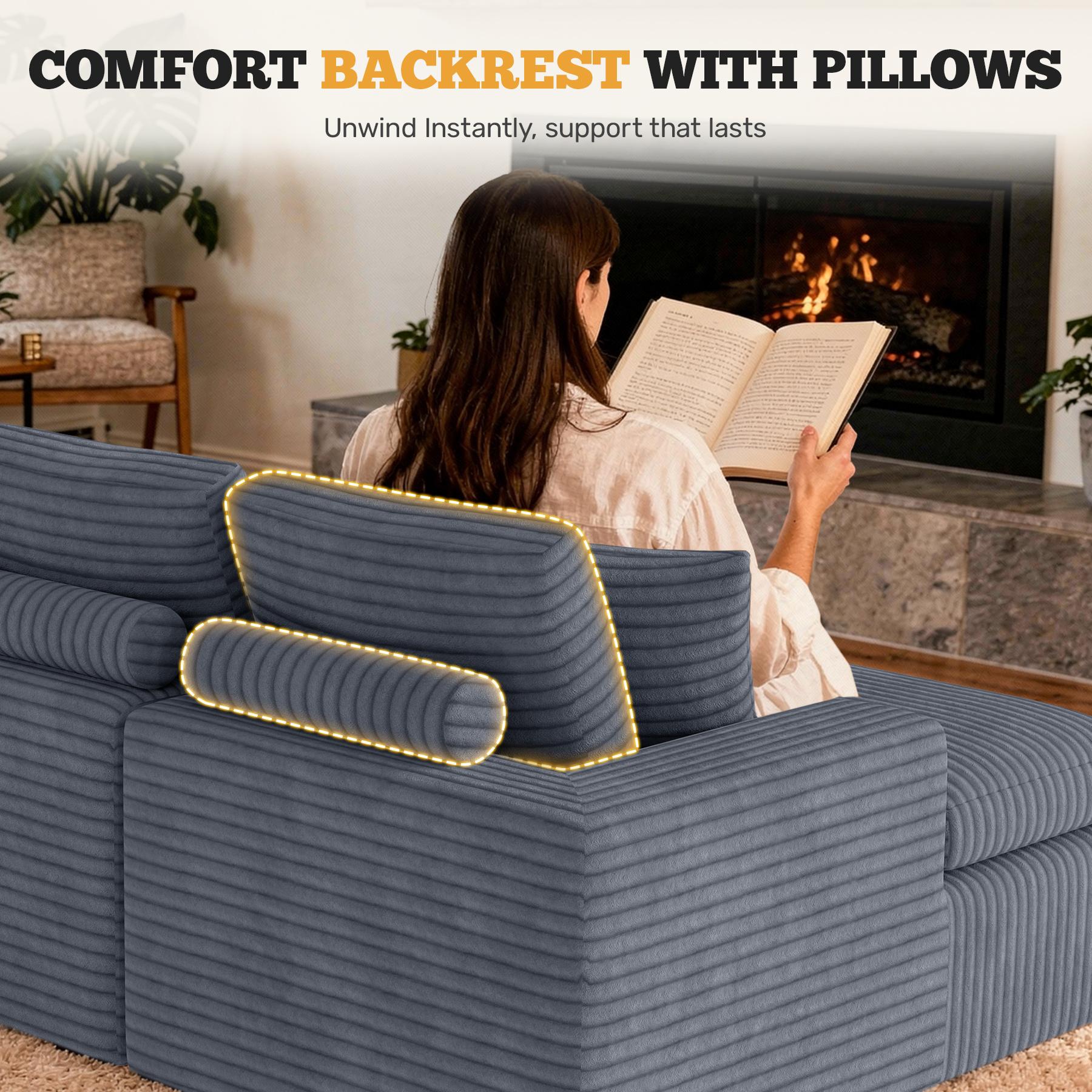 134" U Shaped Modular Sectional Sofa, Oversized Boneless Couches for Living Room,No Assembly Required Corduroy Cloud Couch with Chaise Lounge