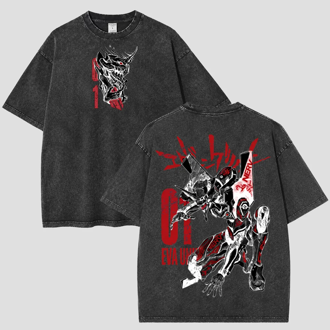 Eva Unit-01 Tee Washed – Neon Genesis Evangelion Vintage Washed Heavy Cotton Oversized Anime Manga T-Shirt Hoodie, Berserk Mode Double Printed Retro Unisex Streetwear Graphic Top, Shinji Ikari NERV Mecha Psychological Anime Edition, Japanese Anime Merch