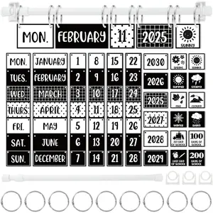 Black White Flip Calendar Bulletin Board Set with 68 Cards & Adjustable Holder Weather Days of The Week Chart for Classroom  to School  Office DIY Decor Supplies