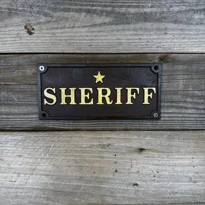 Cast Iron Sheriff Plaque | Western Wall Sign for Bar or Man Cave