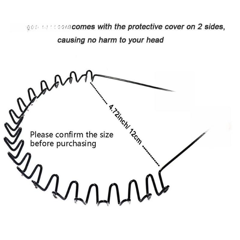 Metal Headbands, 2 Pack Fashion Unisex Black Hairband Spring Wave Non Slip Sports Headwear Hair Hoop Hair Accessories (2 Pack)