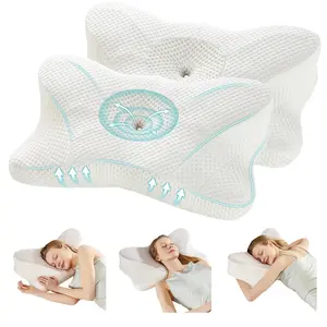 Ergonomic Contour Memory Foam Pillow Set of 2, Cervical Neck Pillow with Cooling Case for Neck Pain Relief, 2pcs