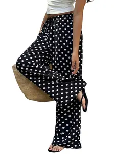 Women's Fashion Polka Dot Wide Leg High Waist Pants, Comfortable and Cute, Summer Vacation Airport Elegant Casual Bottoms, Stylish and Trendy