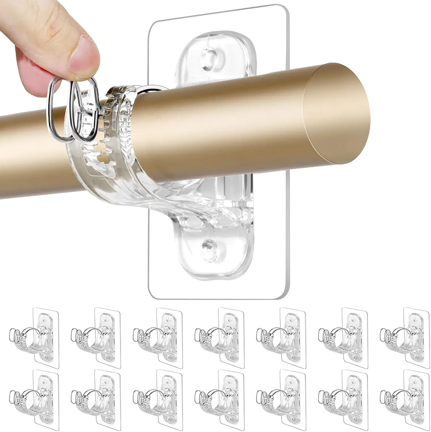 14 Pack Curtain Rod Holders No Drilling, Adhesive Rods Brackets, No Screw Adjustable Curtains Hooks, Nail-Free Easy Stick on Rod Hangers Support 15 lbs, Damage-Free for Home, Apartment, Renter Walls summerwins summerwins