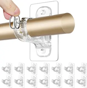 14 Pack Curtain Rod Holders No Drilling, Adhesive Rods Brackets, No Screw Curtains Hooks, Nail-Free Easy Stick on Rod Hangers Support 15 lbs, Damage-Free for Home, Apartment, Renter Walls