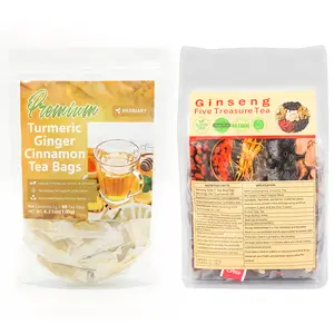 Ginseng Five Treasures Tea (30 bags), with a free gift of Turmeric Tea (60 bags) — Natural herbal tea that nourishes the kidneys. Detox tea that purifies the body. Great value pack, family size