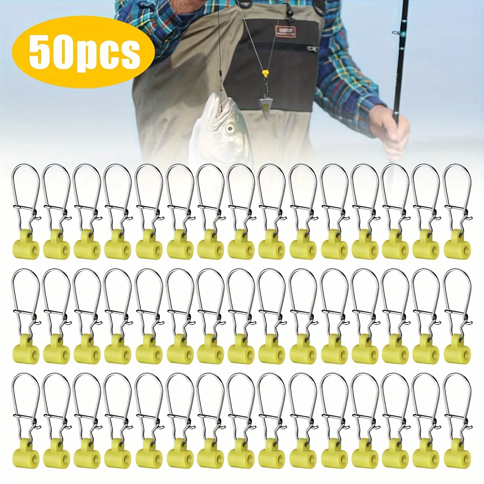 50pcs Heavy Duty Fishing Sinker Slides, Stainless Steel Fish Line Finder Slider with Duo Lock Snaps, Fishing Accessories