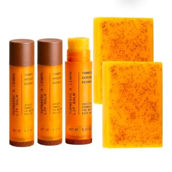 Hydrating Glowing Skin Care Set,Lemon Turmeric Kojic Acid Soap Bar + Natural Lemon Turmeric Lip BalmDark, Brightening Turmeric Kojic Soap for Glowing Skin Cleansing, Dark Lip Corrector Nourishing Lip Balm