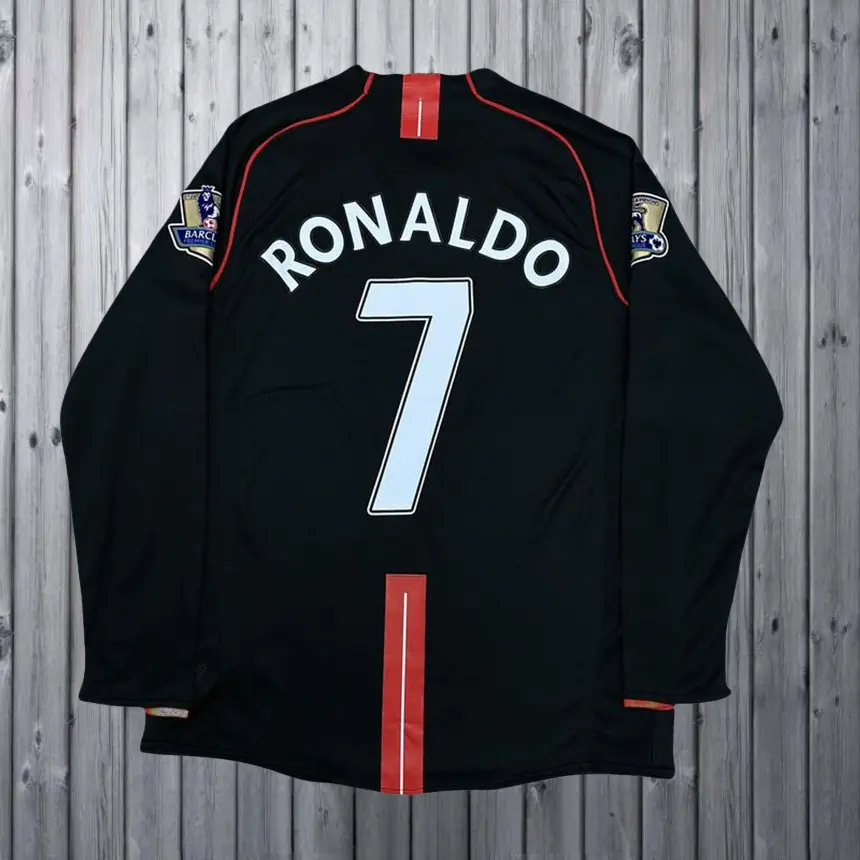 07 08C7 Ronaldo Away Black Long Sleeve Vintage JerseyFan Edition Edition