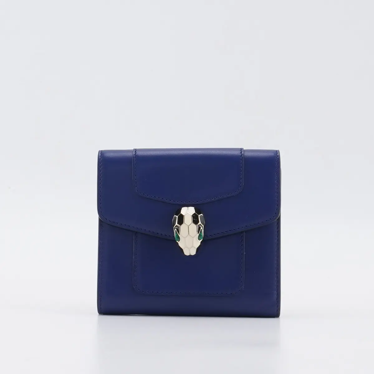 Pre-owned Bvlgari Calfskin Clutches & Wristlets Navy Blue Leather Serpenti Forever Trifold Wallet BGP214365