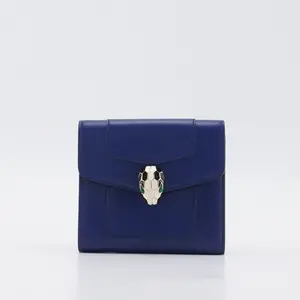 Pre-owned Bvlgari Calfskin Clutches & Wristlets Navy Blue Leather Serpenti Forever Trifold Wallet BGP214365