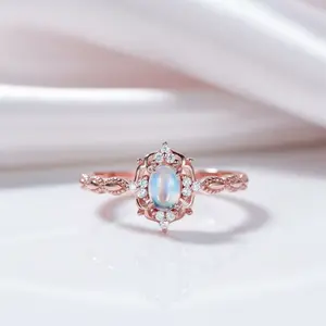 14k Gold Cabochon Moonstone .7ct Oval Cut Engagement Ring